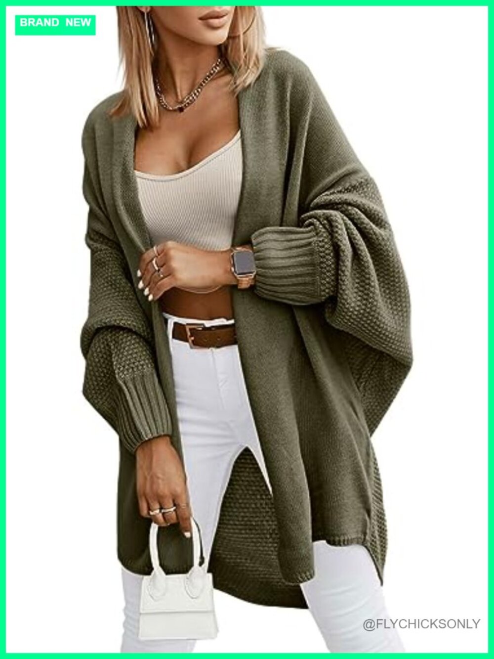 Oversized Open Front Cardigan Sweater Women Long Lantern Sleeve